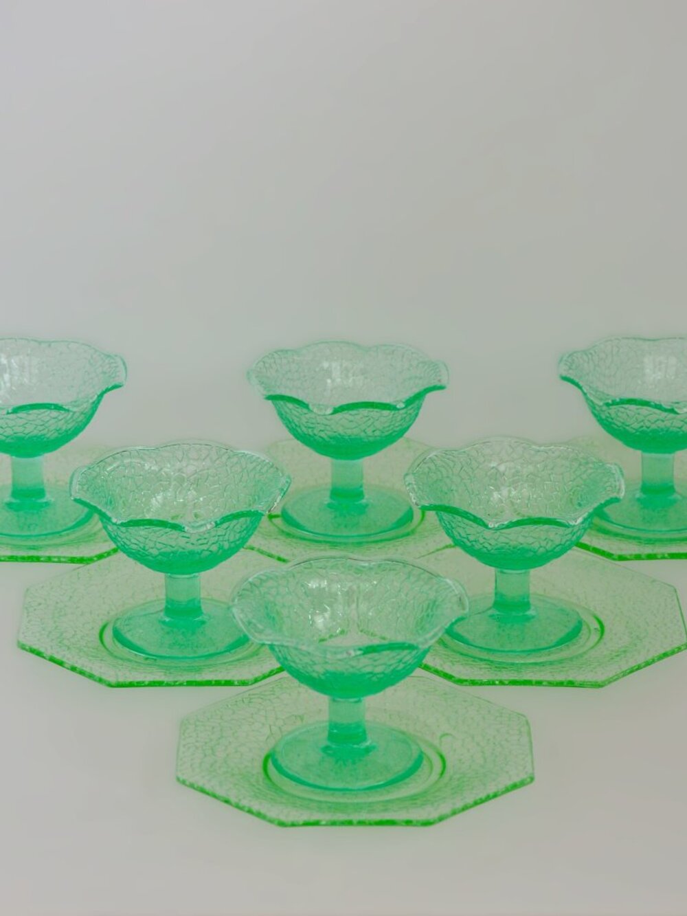 L. E. Smith Uranium Glass Sherbert Pedestal Bowls and Underplates